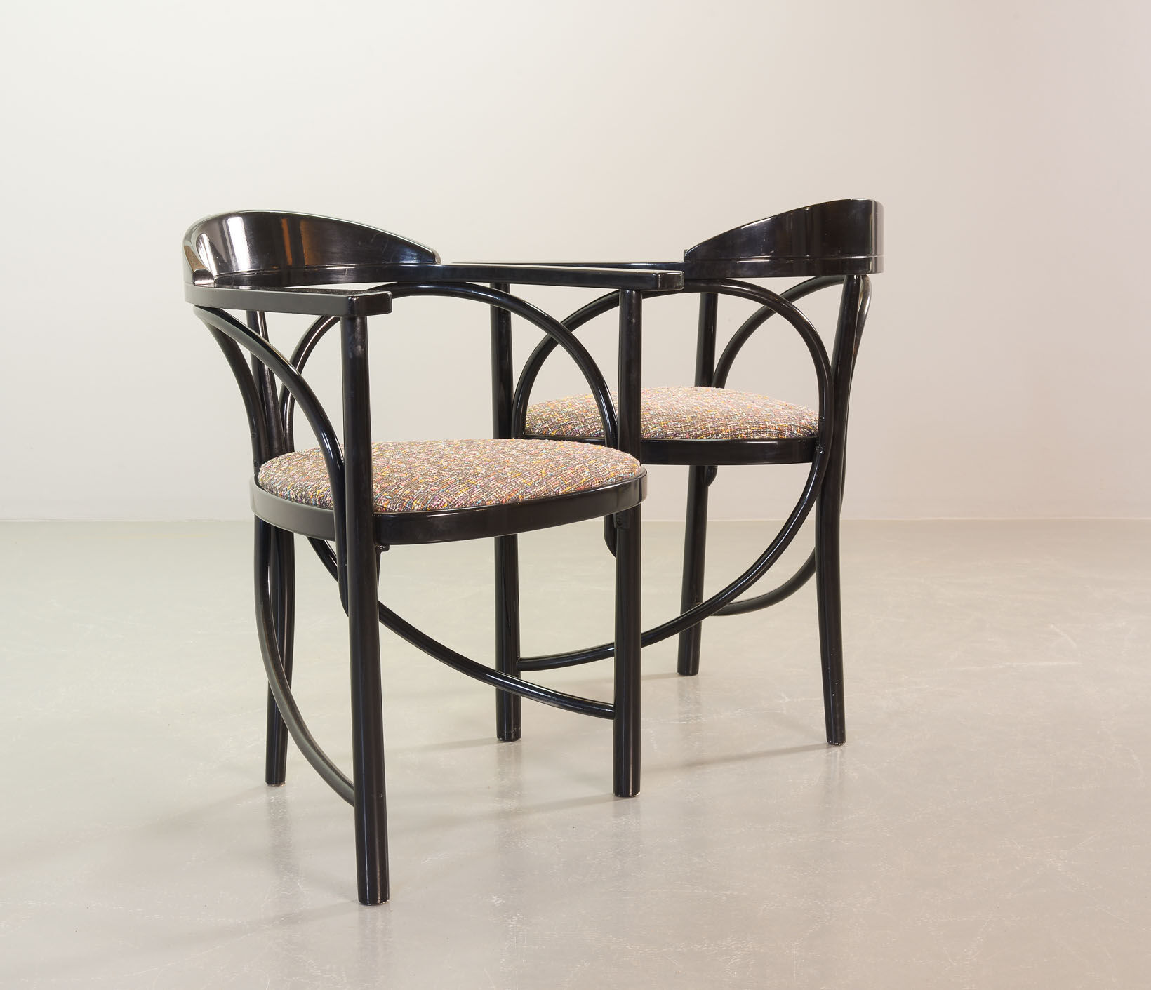 4 Wooden Black Lacquered Thonet Triangle Dining Chairs Model 87, 1980s