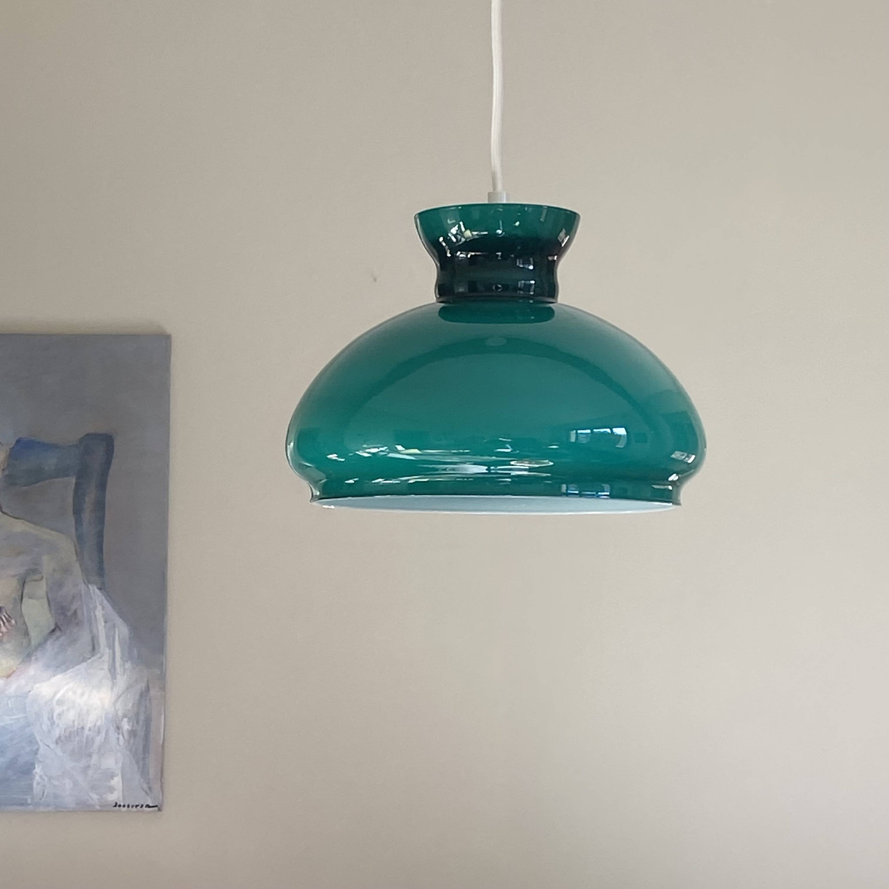Dark green opaline glass pendant light