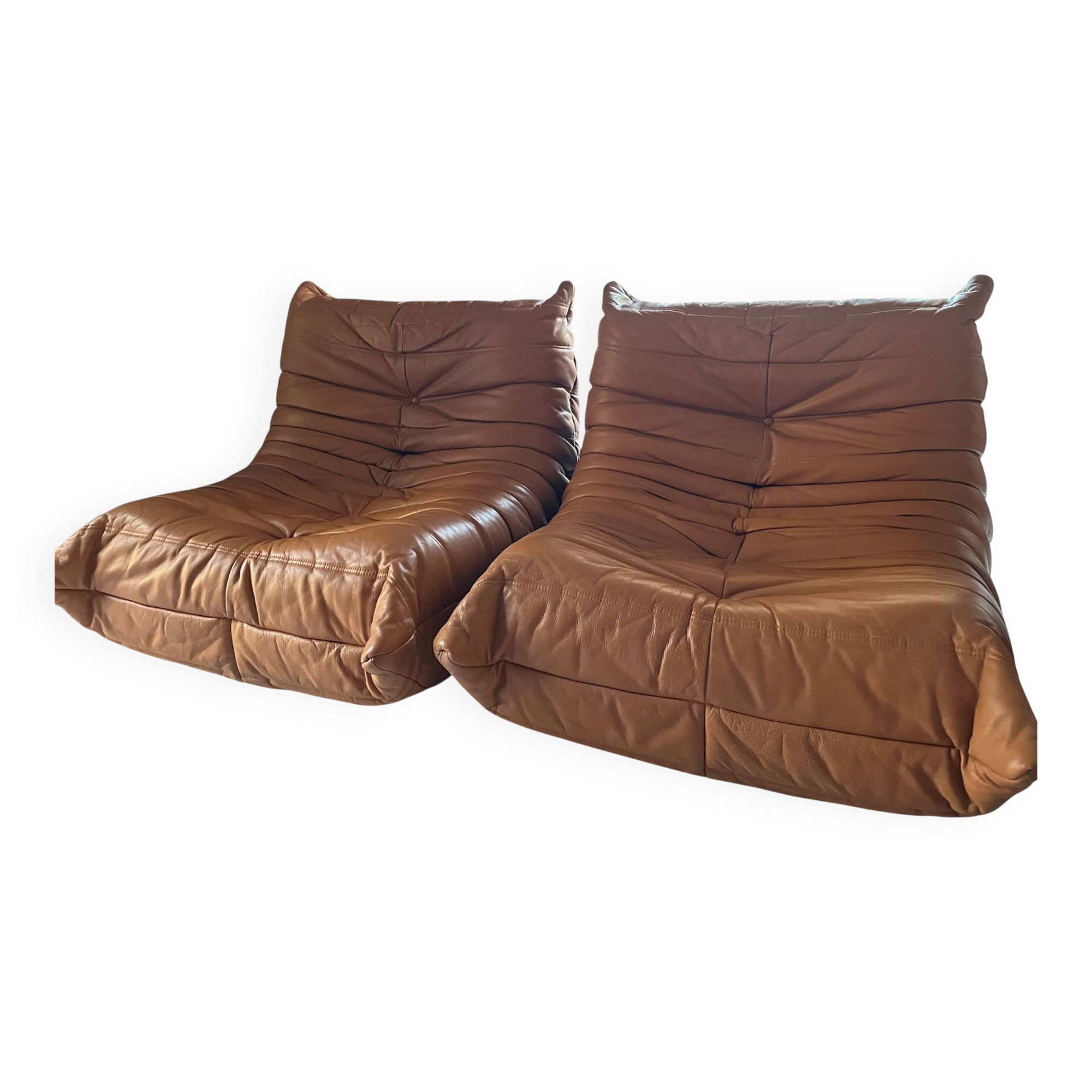 Ligne Roset Togo camel leather armchairs