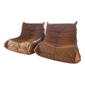 Ligne Roset Togo camel leather armchairs