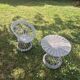 Ensemble vintage salon fauteuil et table enfant en rotin blanc