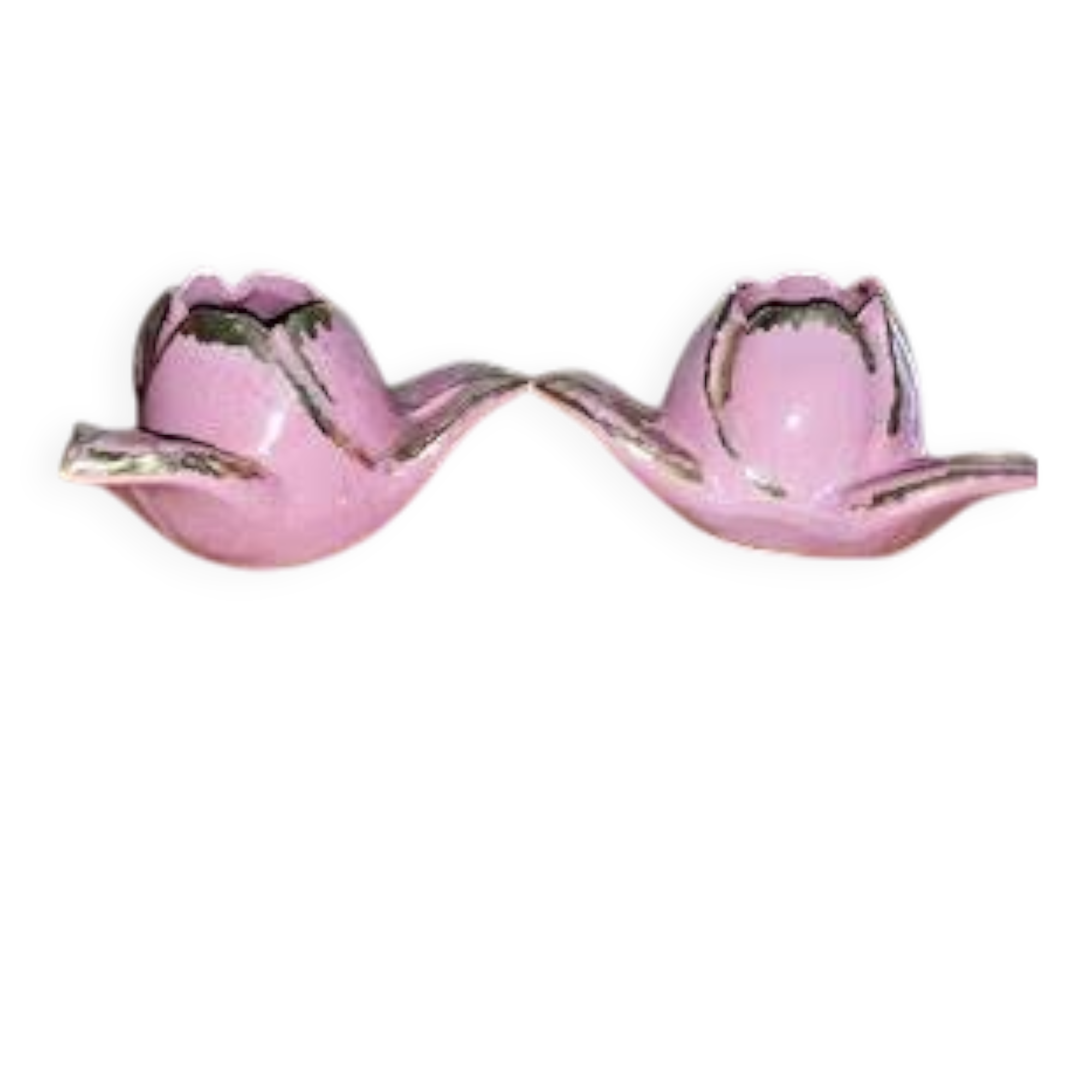 A pair of pink earthenware candlesticks (1940s–50s)