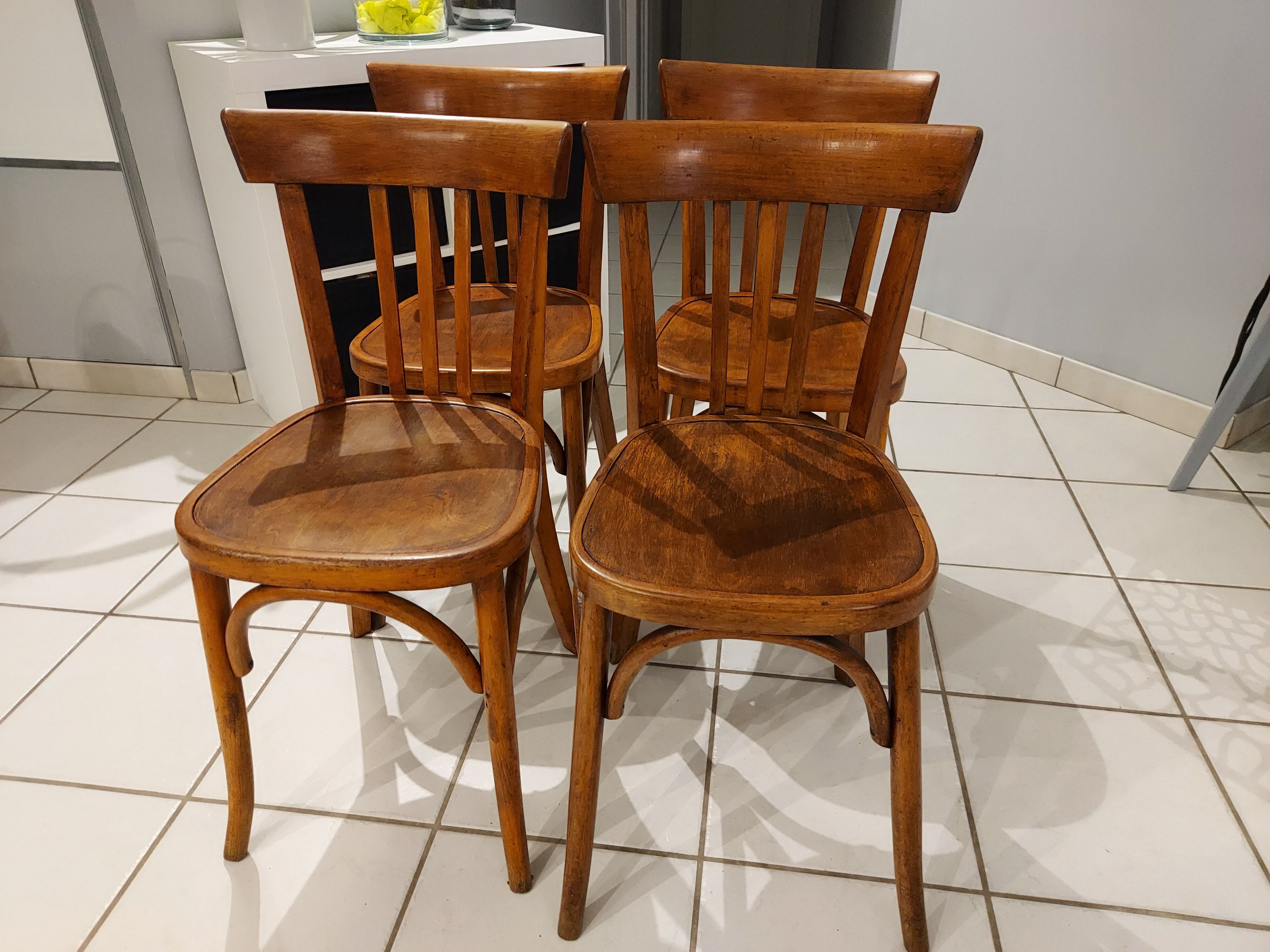 suite de 4 chaises de bistrot Fischel vintage années 1940