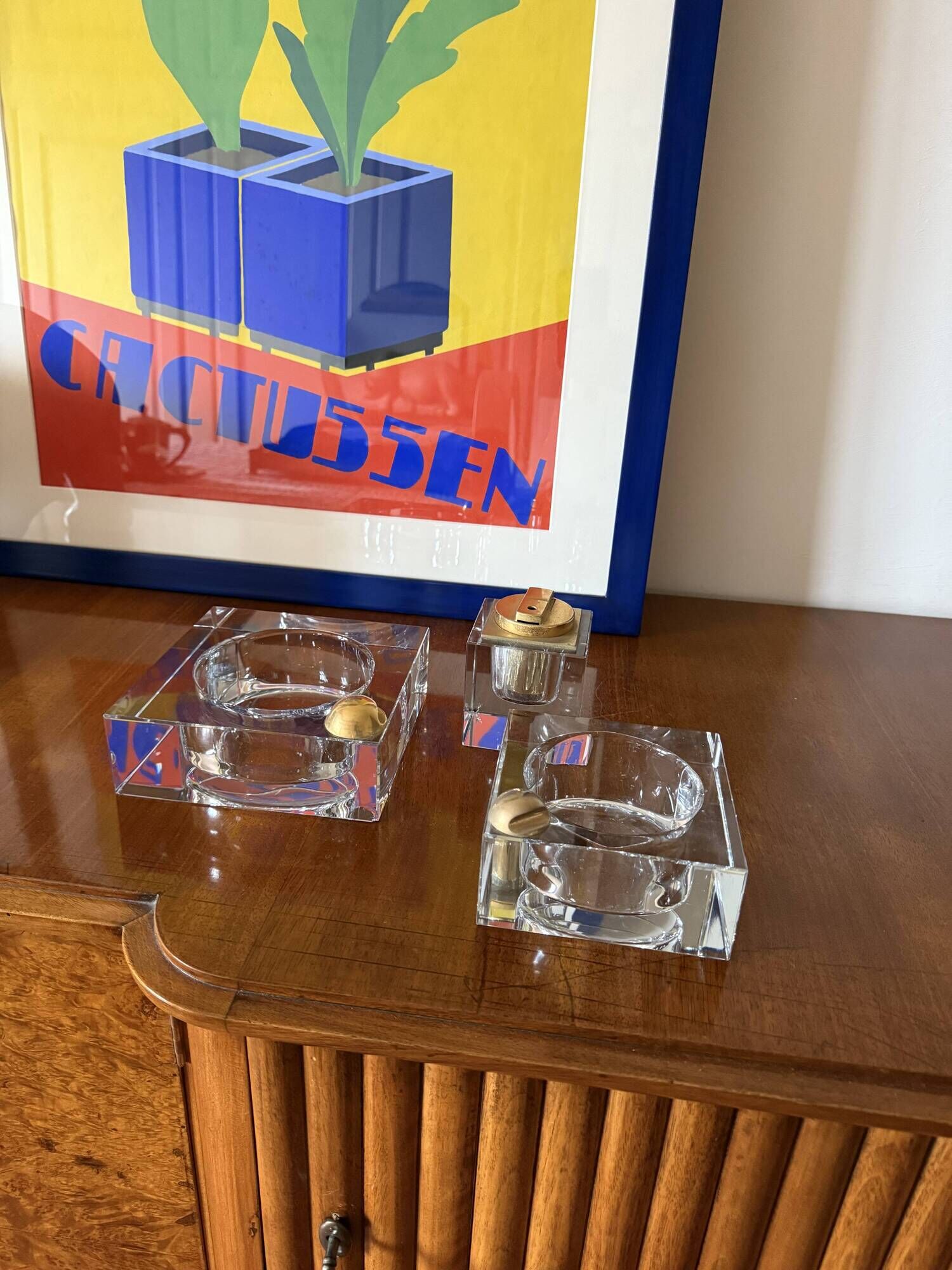 Hollywood regency glass smoking set, France 1970s