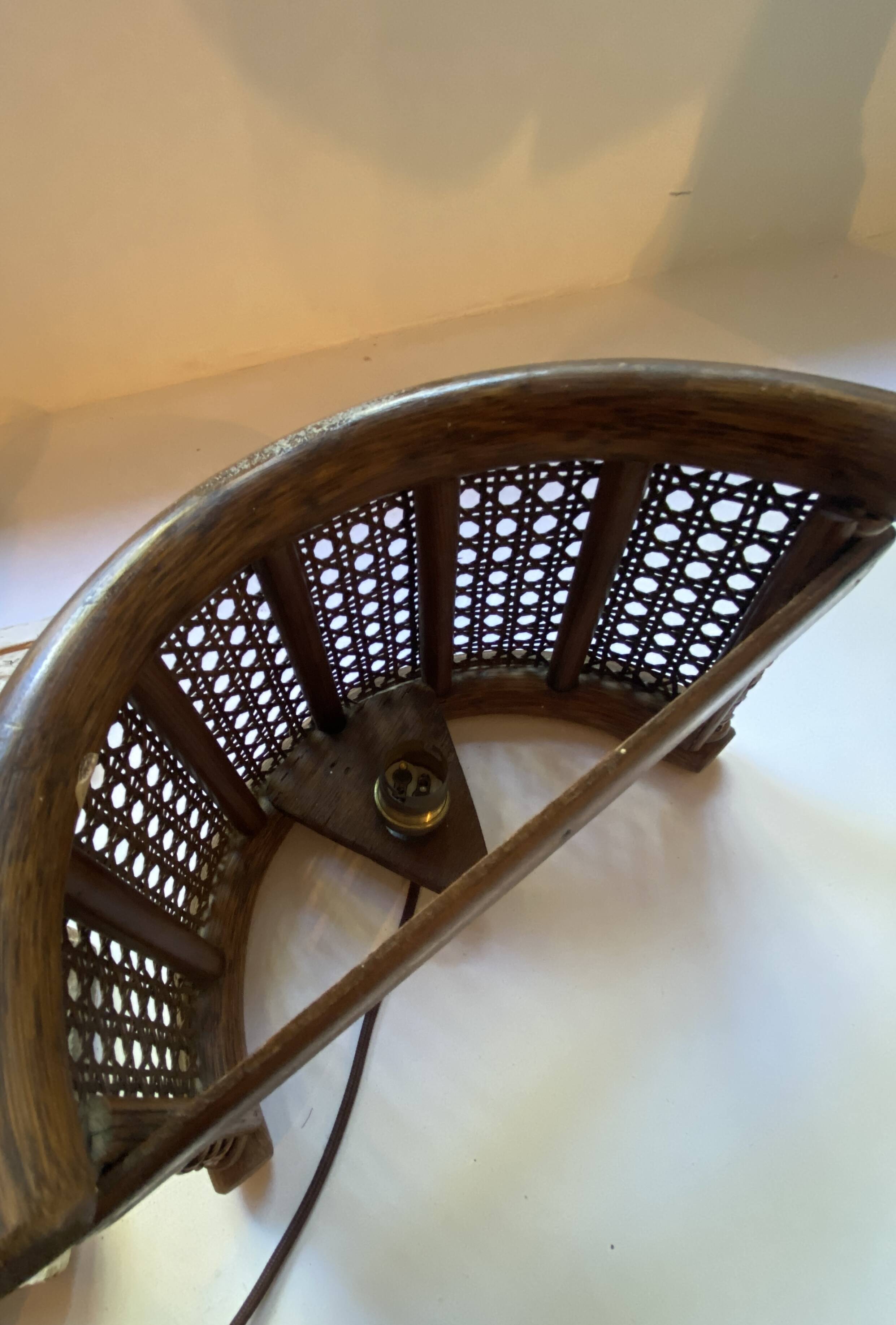 Duo wall lights, 3 M fabric cable, rattan and cane, 70s