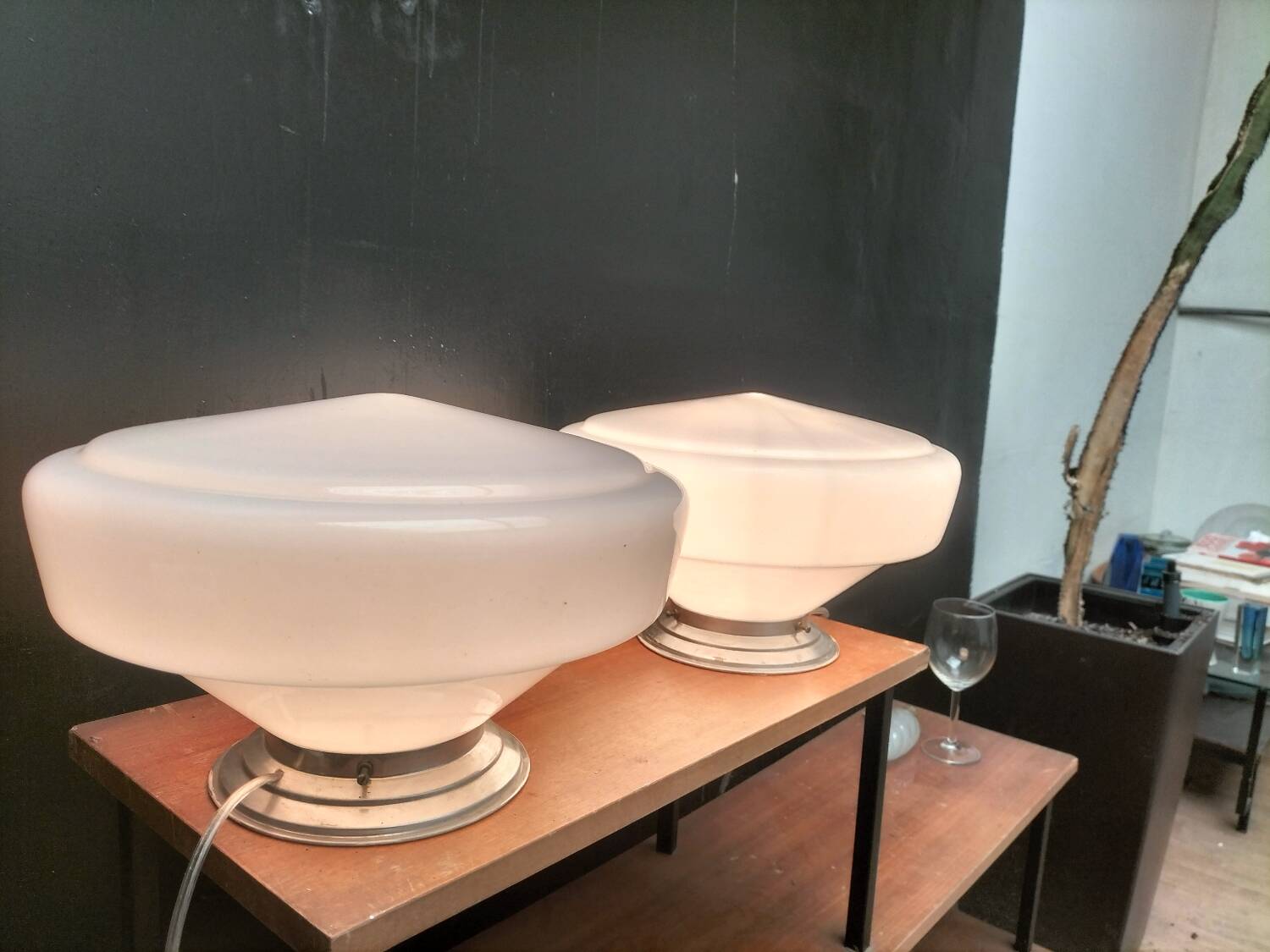 Pair of opaline lamps