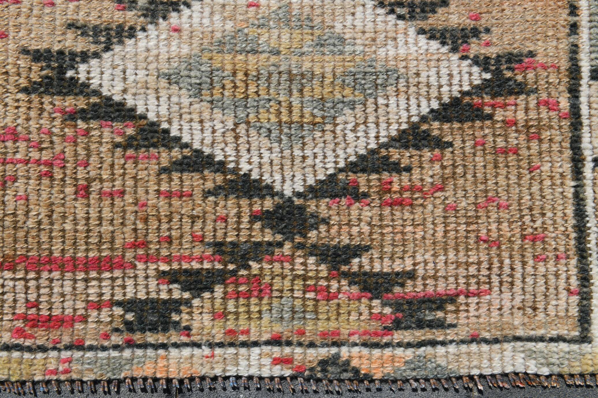 Tapis Couloir Vintage Beige Motifs Géométriques Anatoliens, 91x352 Cm