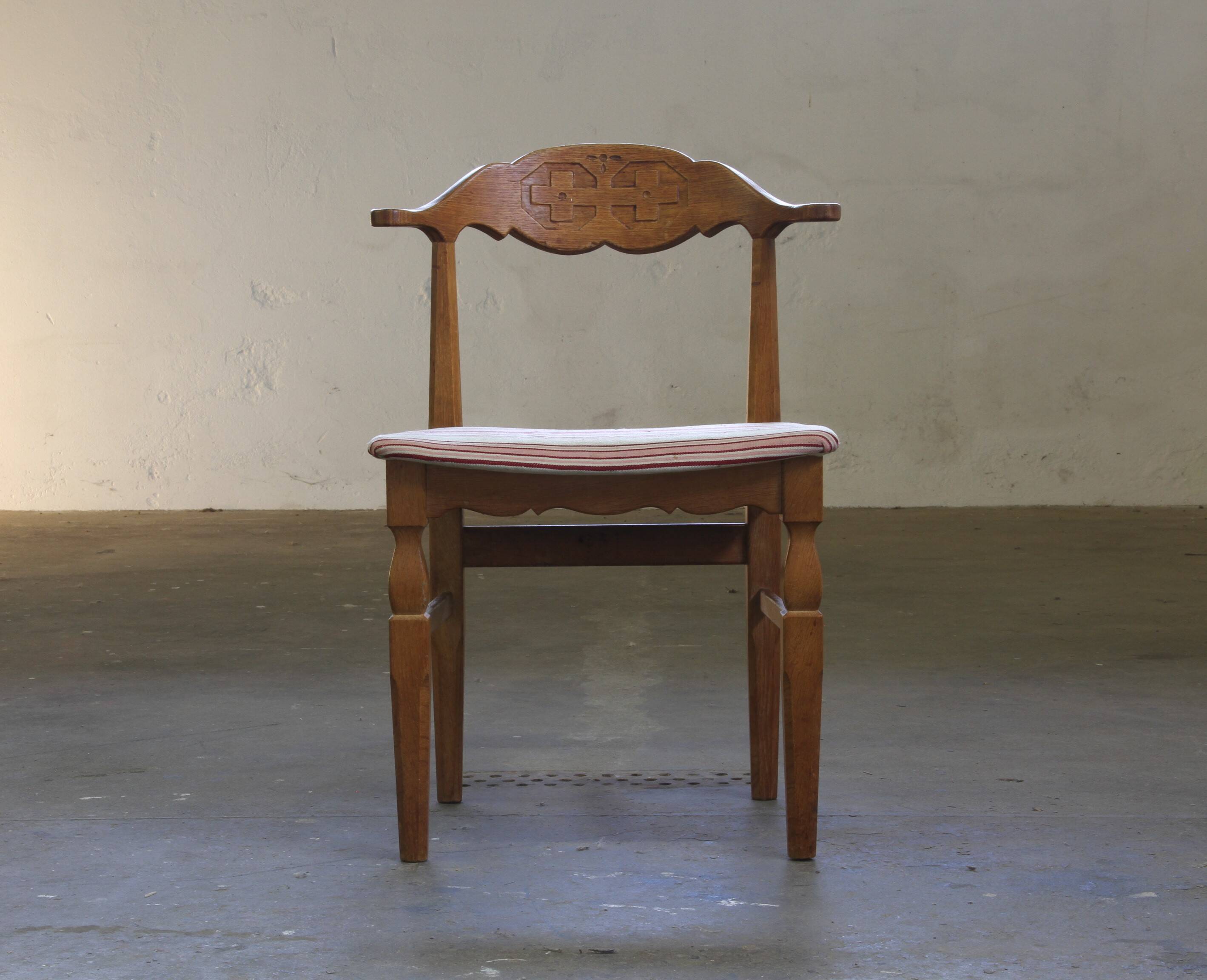 Vintage 60s set of 6 solid oak Danish design dining room chairs, Kjærnulf style