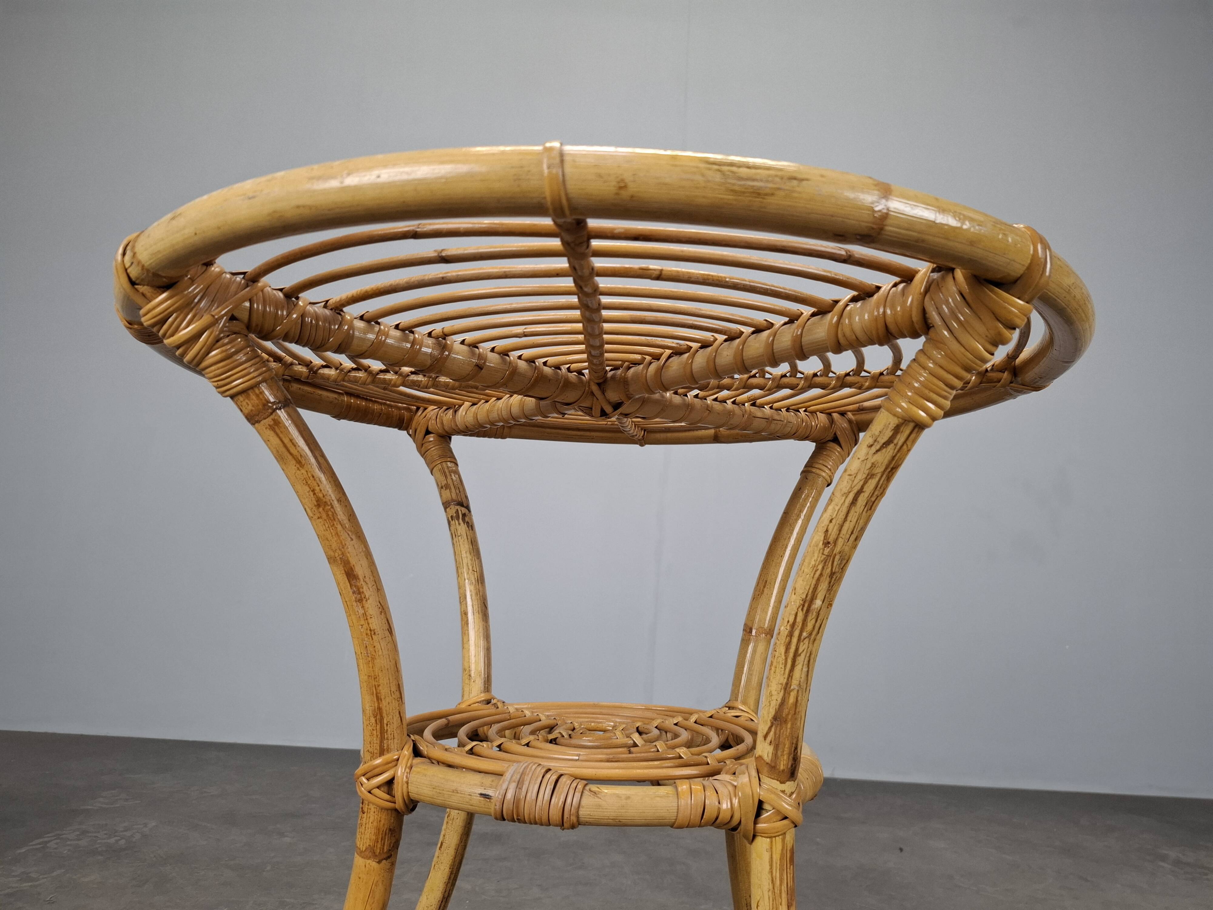 Czechoslovak Midcentury Rattan and Bamboo Side Table, 1960s