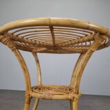 Czechoslovak Midcentury Rattan and Bamboo Side Table, 1960s