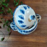 Soupière en Grès Individuelle en Blanc et Bleu