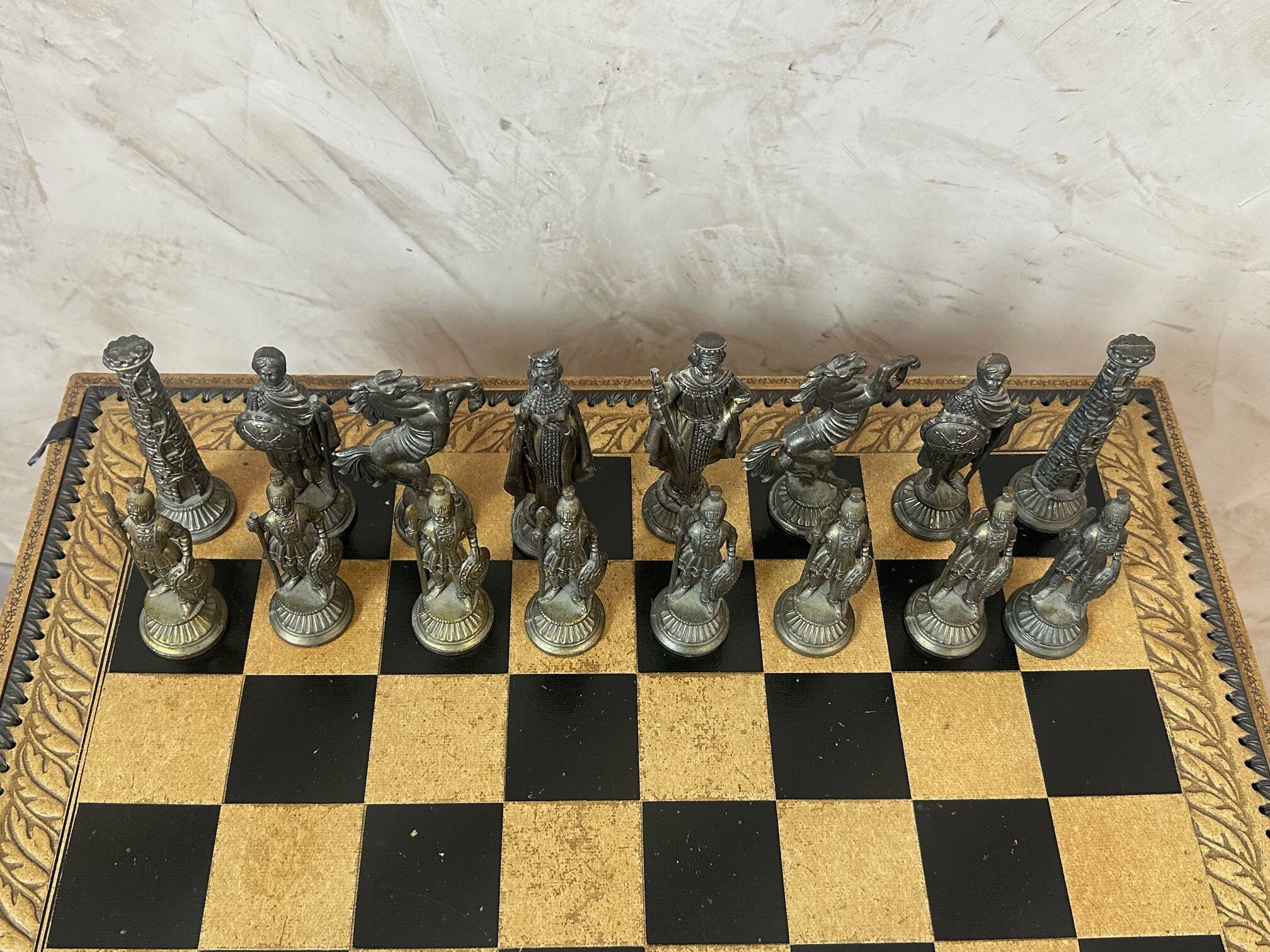 Leather and metal chess set