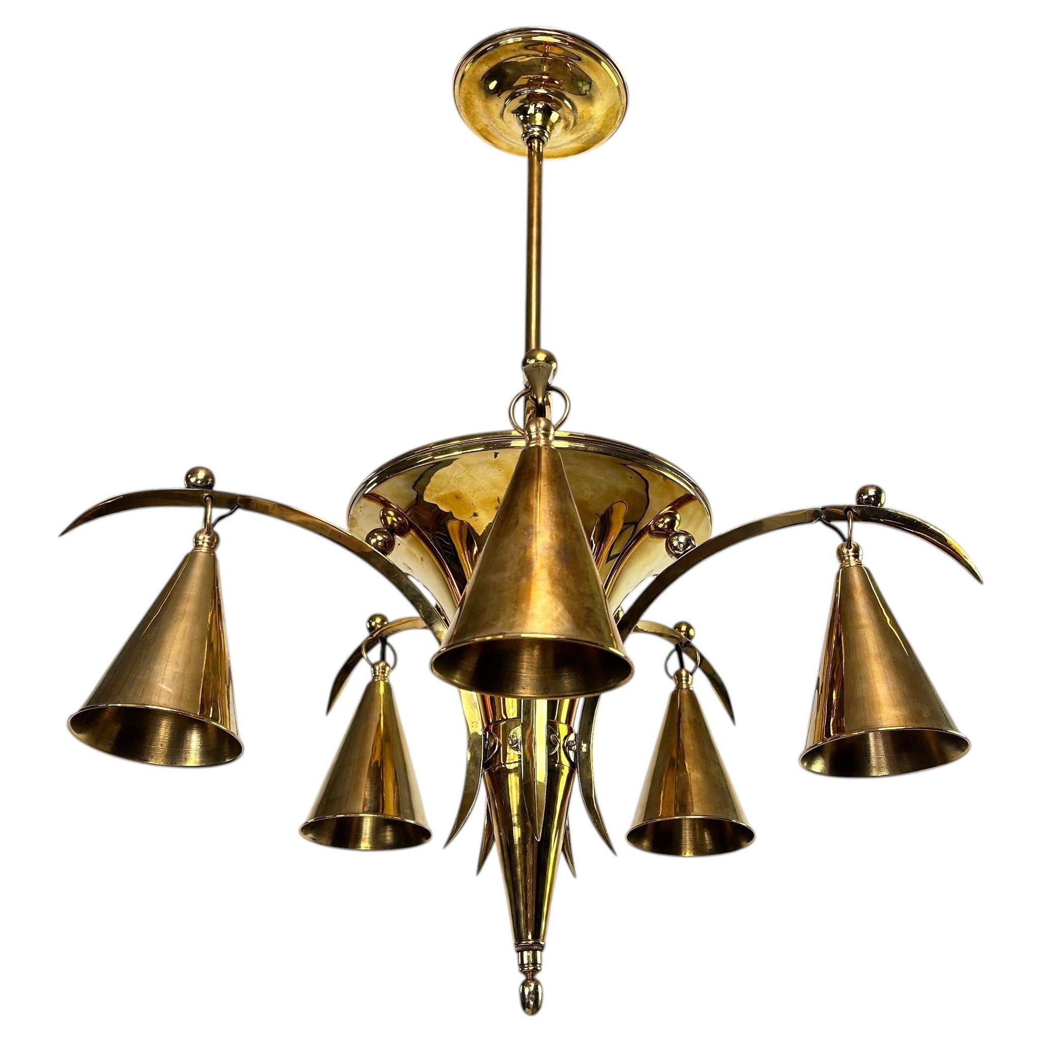 Brass chandelier from the Vienna Secession by Dagobert Peche