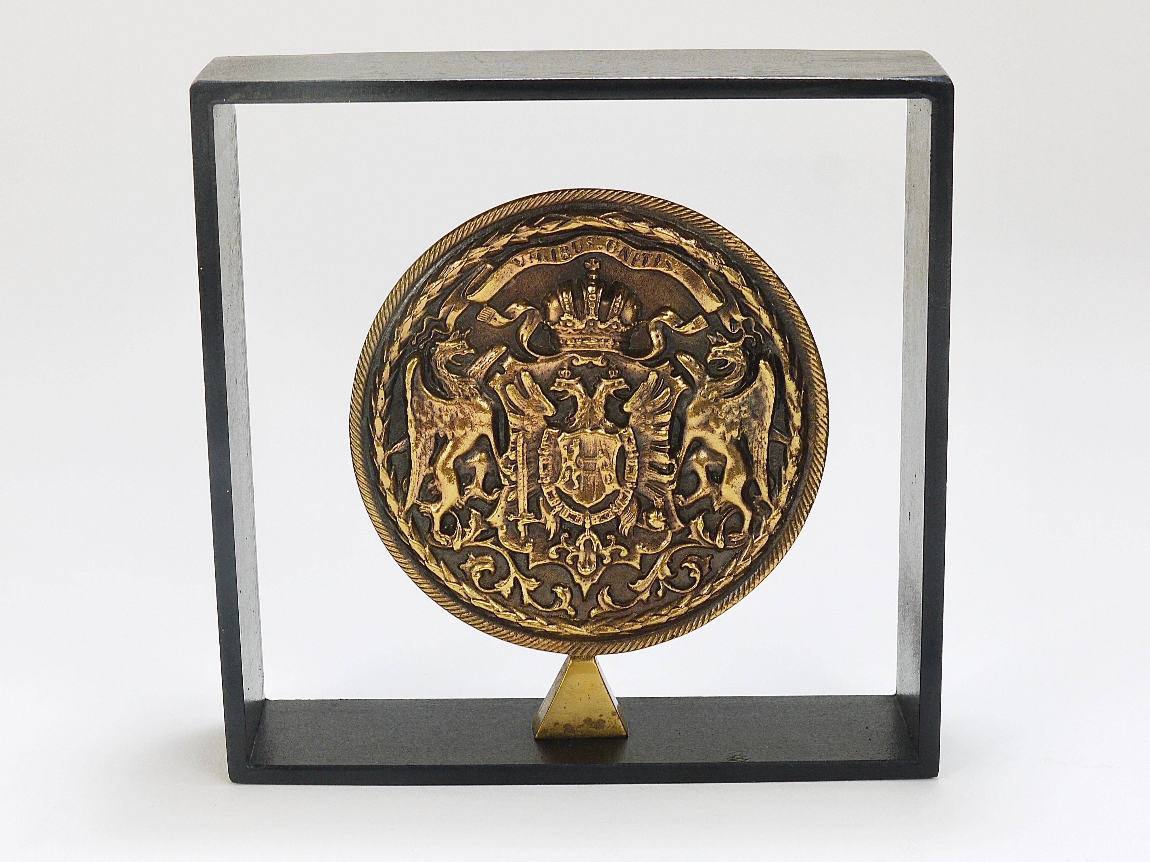 Iron and brass medal Carl Aubock bookends mid-century, Austria, 1970s