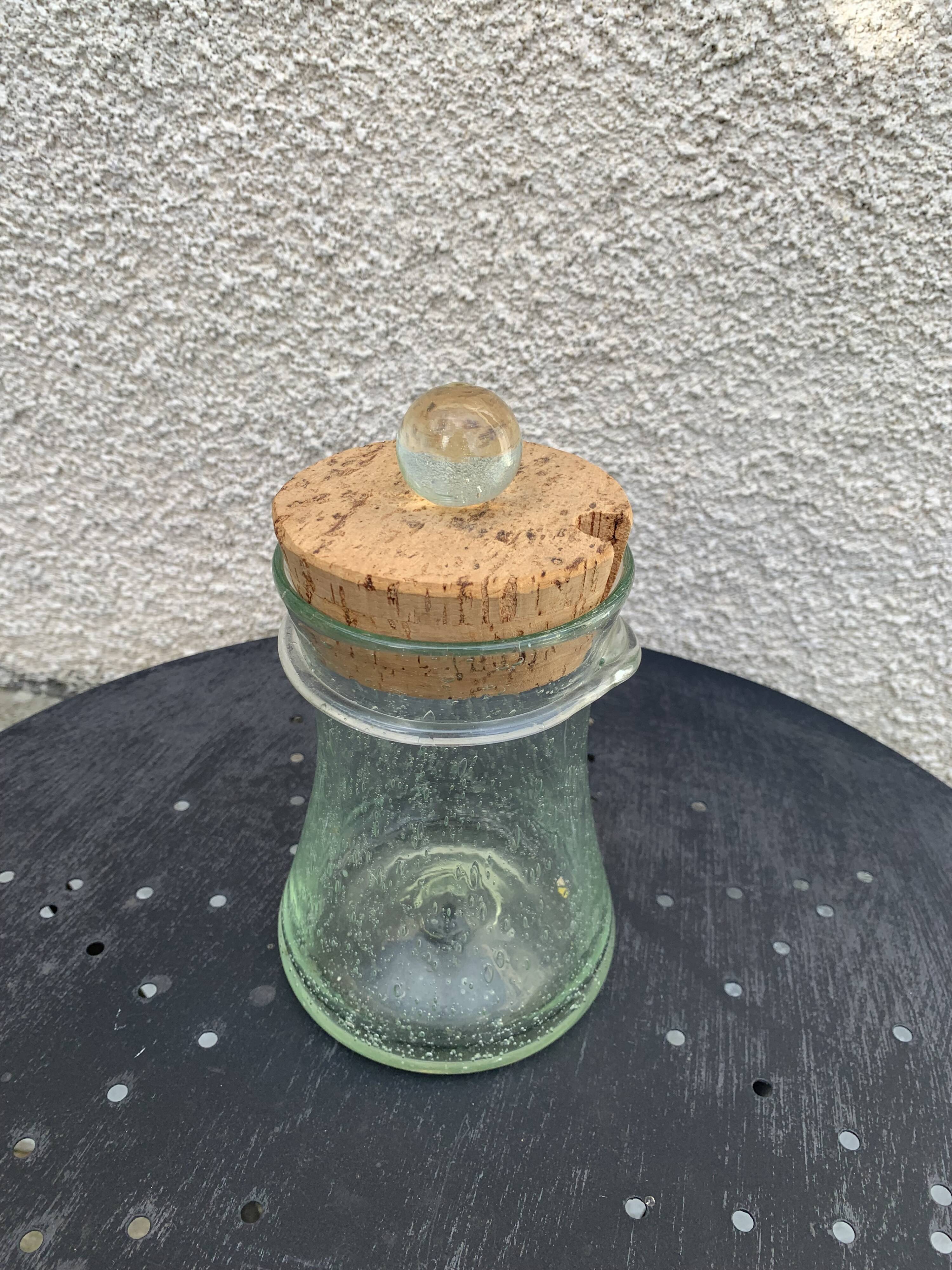 Olive or pickle jar in Biot bubble glass, hand-blown