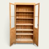 Parisian glass cabinet in solid raw oak, 1950