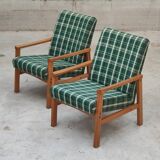 Pair of green patterned armchairs by Ton Bystrice (Thonet) 1960
