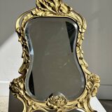 Art Deco style gilded bronze mirror with beveled glass H40cm