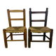 Paire d'anciennes chaises en bois et paille enfant