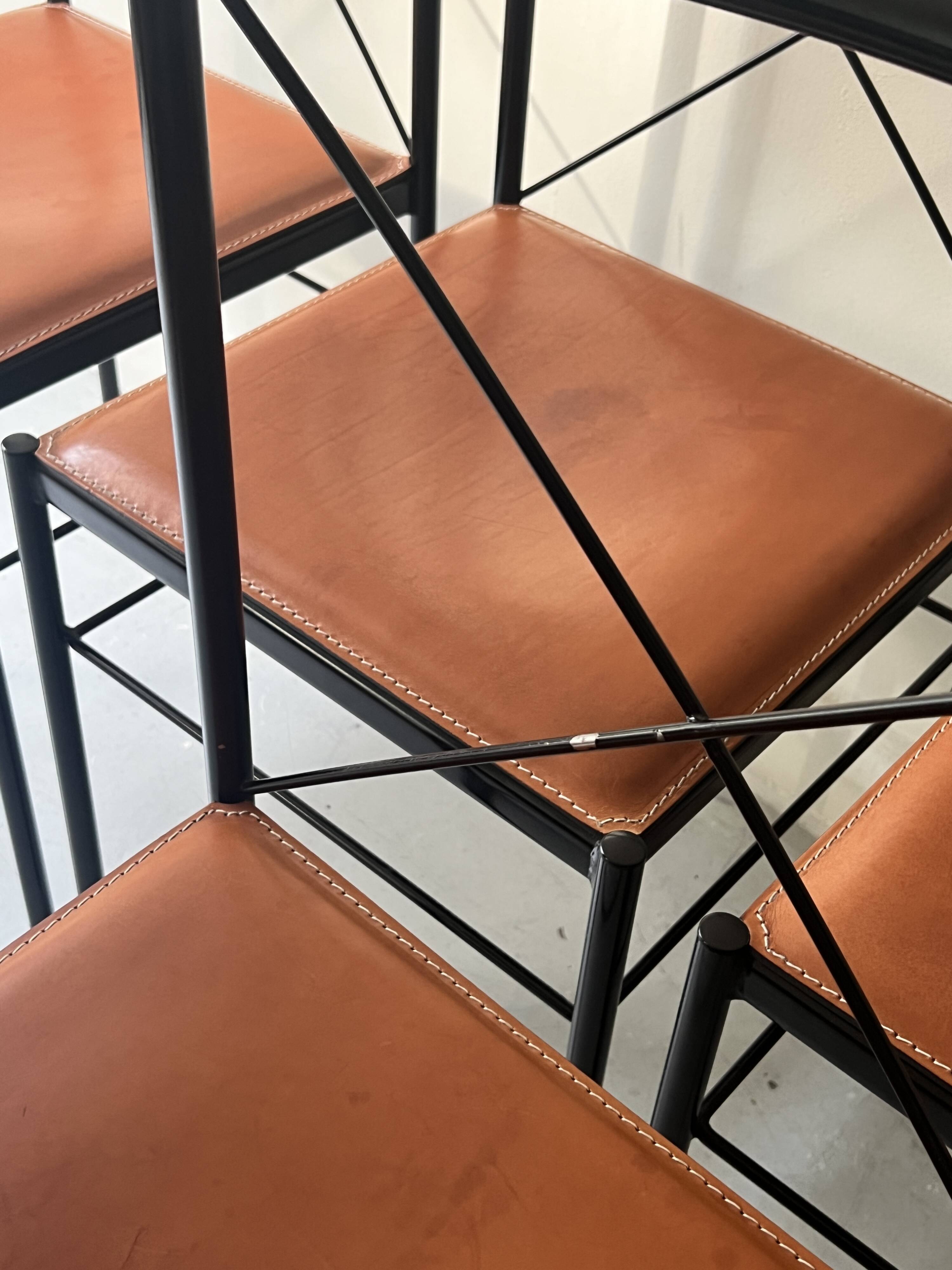 Cognac metal and leather chair, Arrben Italy design 1970