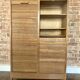 Double curtain filing cabinet in oak — on legs