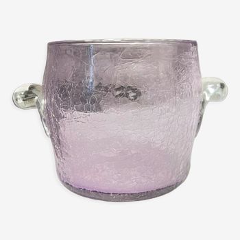 Pink cracked blown glass ice bucket