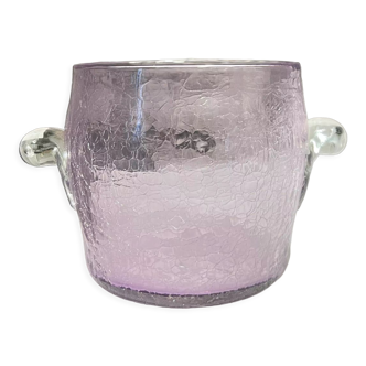 Pink cracked blown glass ice bucket