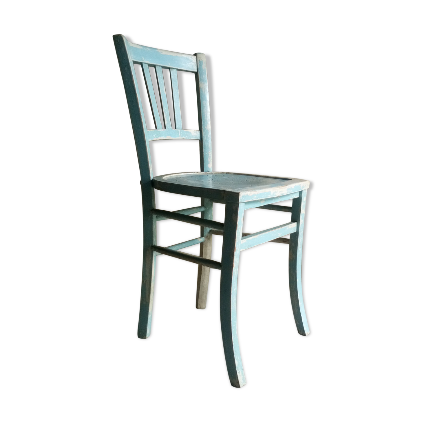 Blue and white patinated old bistro chair