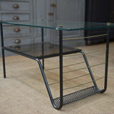 Table basse vintage en métal et verre 1960 à 2 plateaux