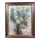 Oil/canvas Nature Wildflowers, Thistles signed Guy Lanier
