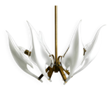 50s brass chandelier with white and transparent Murano glasses Franco Luce