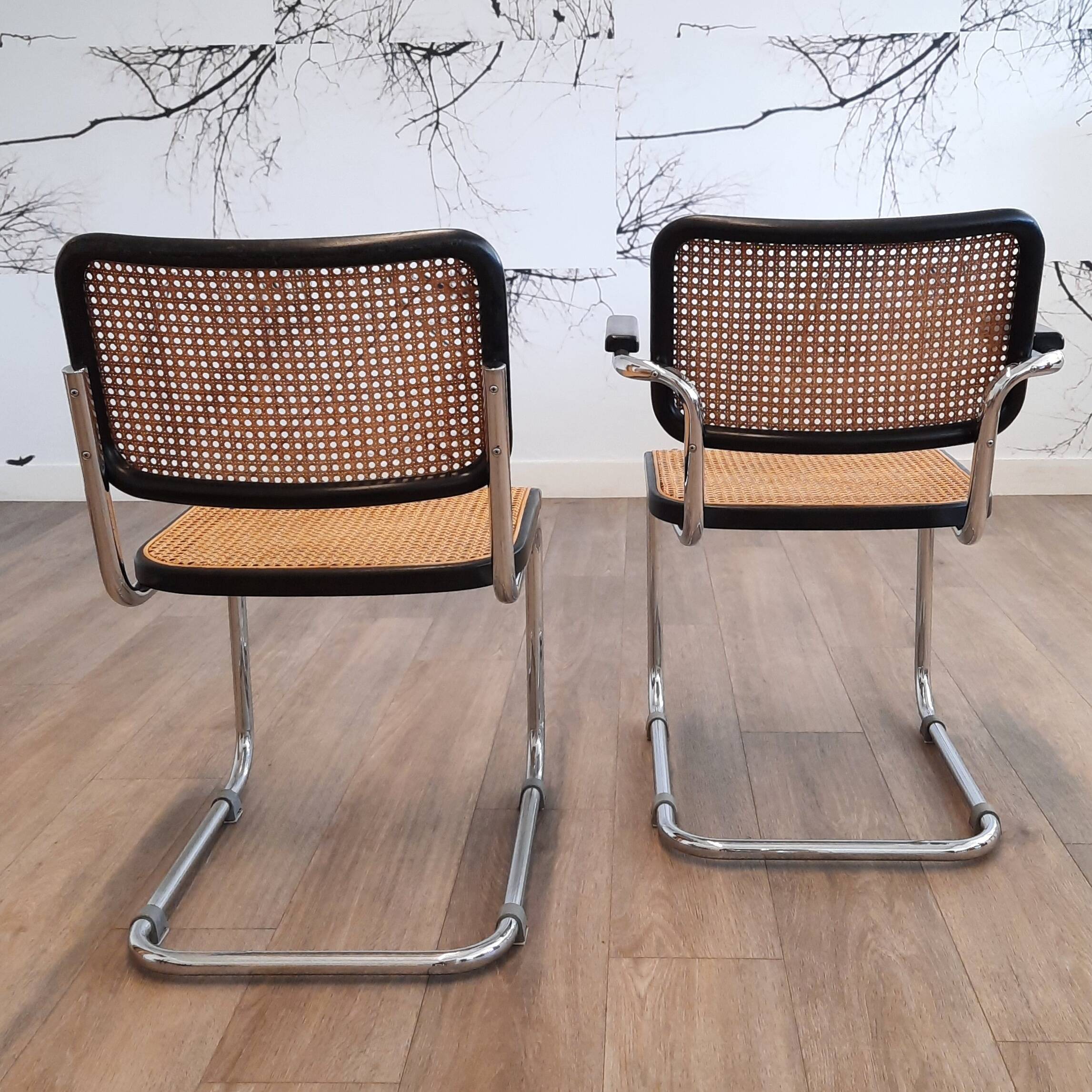 Set of 6 black S32 / S64 chairs by Marcel Breuer for Thonet, 1977