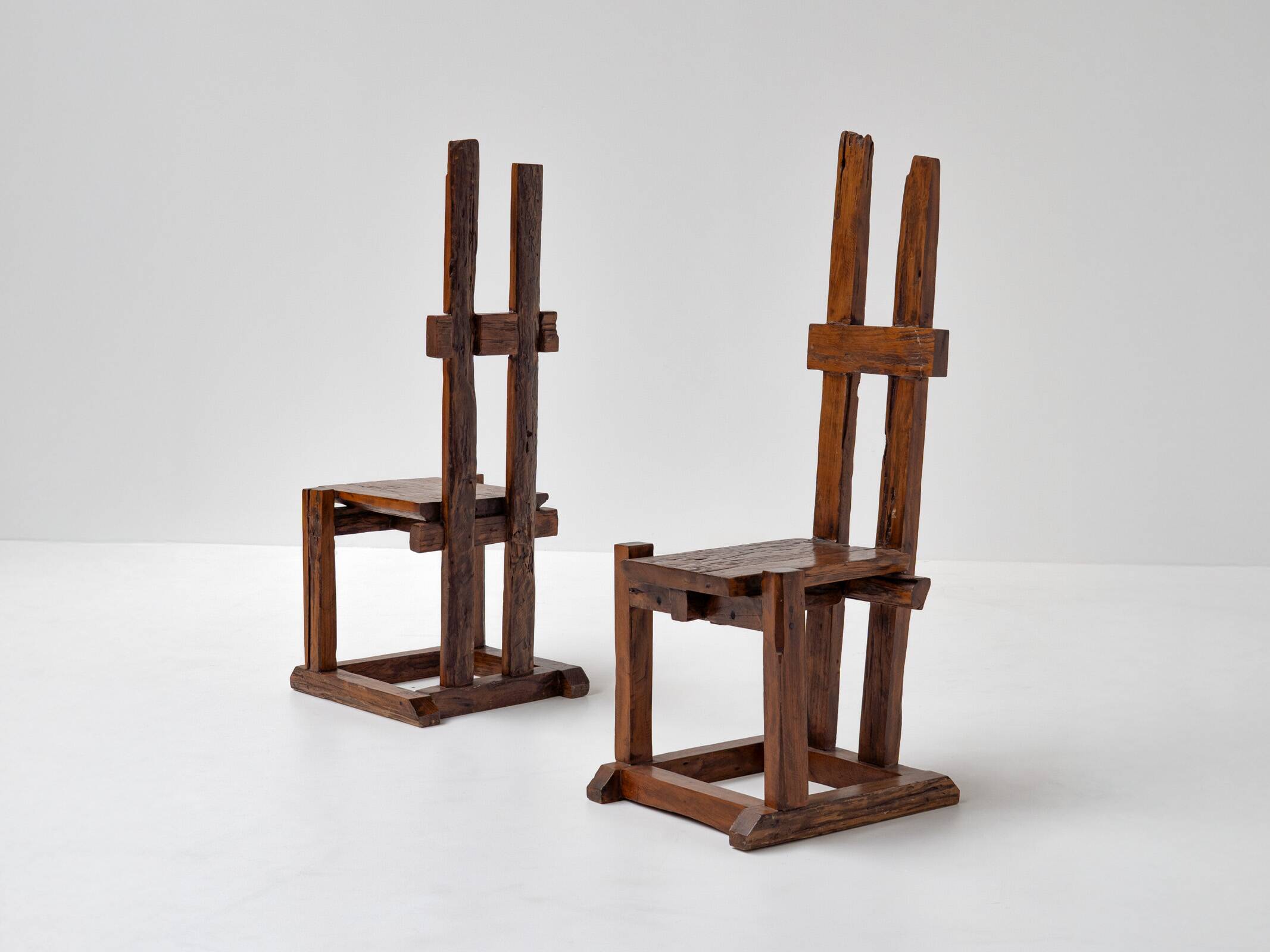 Pair of rustic Wabi Sabi Chairs, 1950s