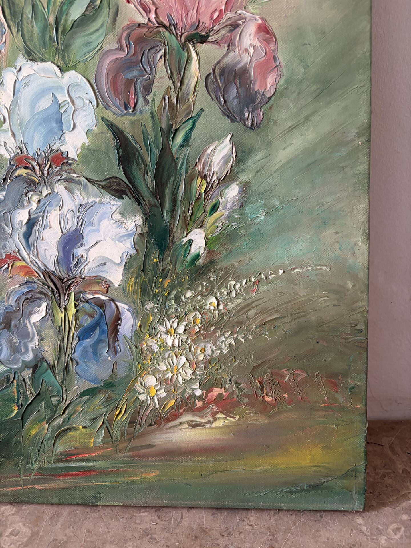 Les iris, huile au couteau signée