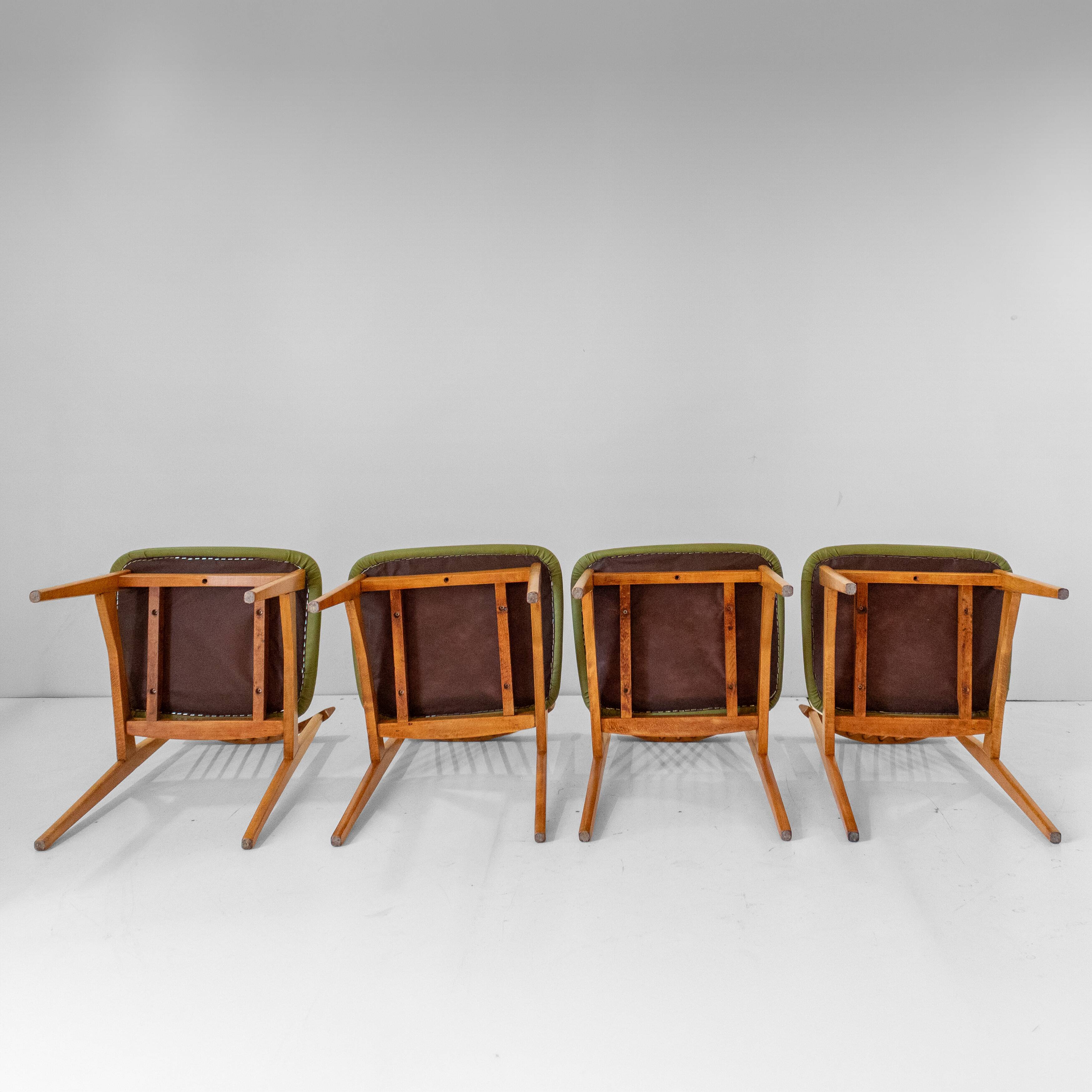 Four Mid-Century Modern Italian Wood Dining Chairs in the Style of Ico Pari
