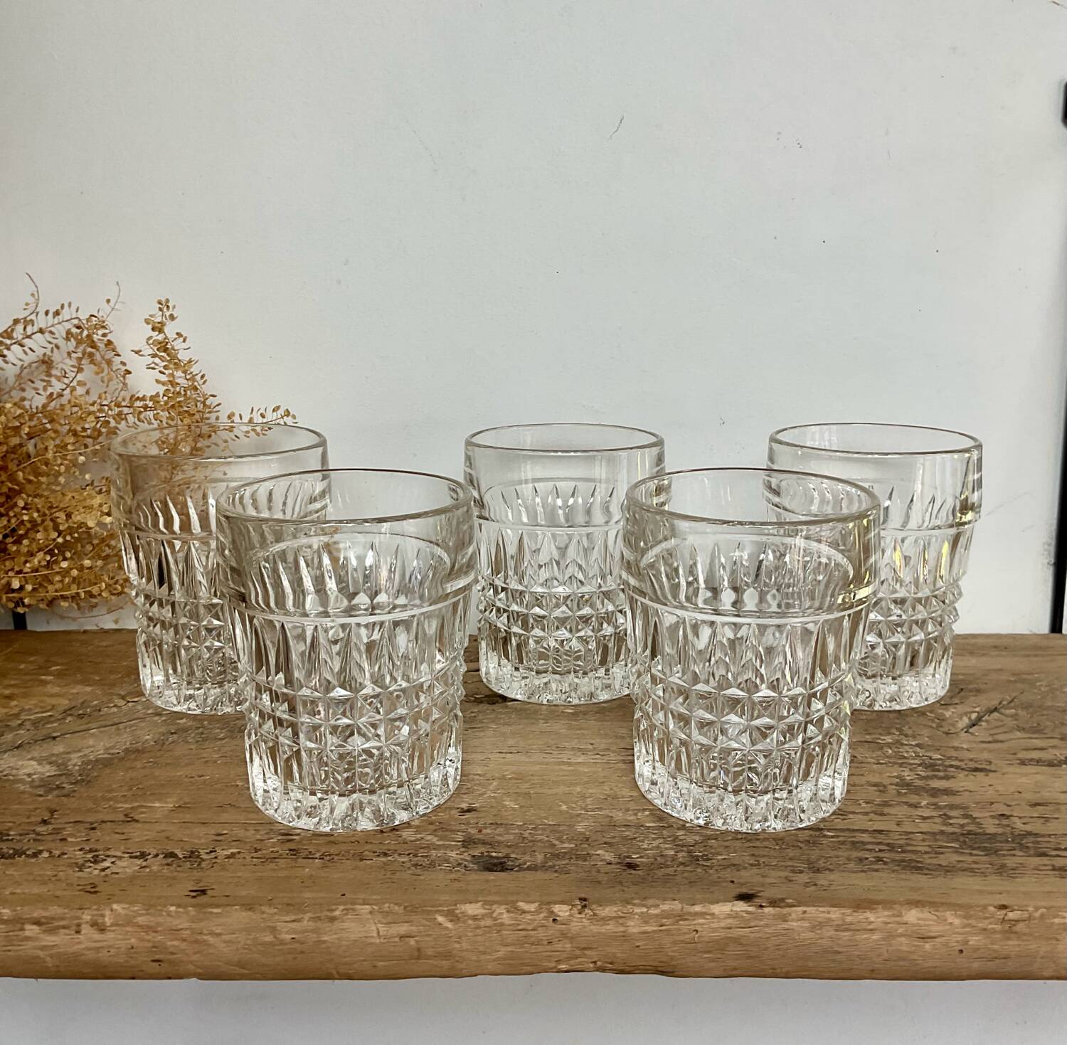 5 vintage whiskey glasses