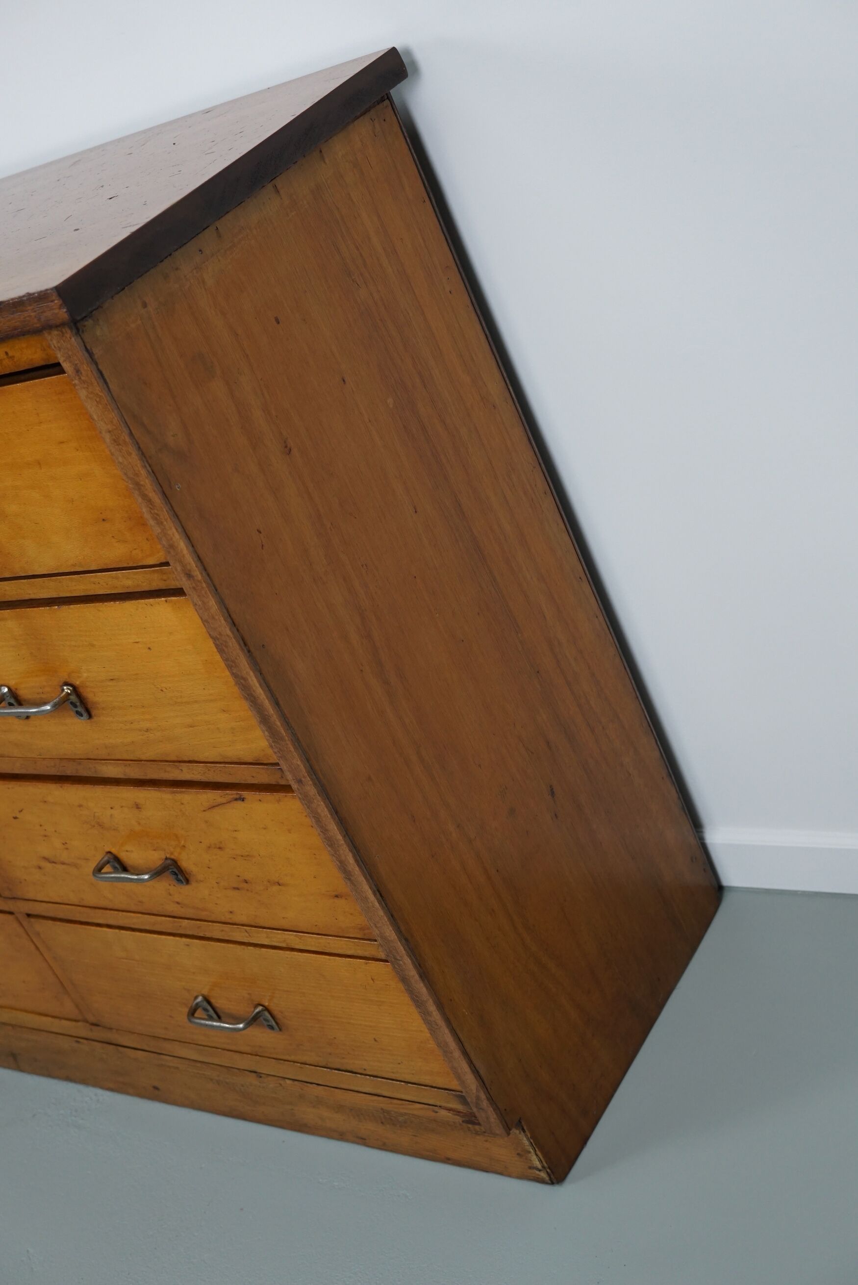 Dutch Industrial Beech Apothecary Cabinet, Mid-20th Century