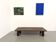 Modernist coffee table in solid elm, cylindrical pine base, 1970s.