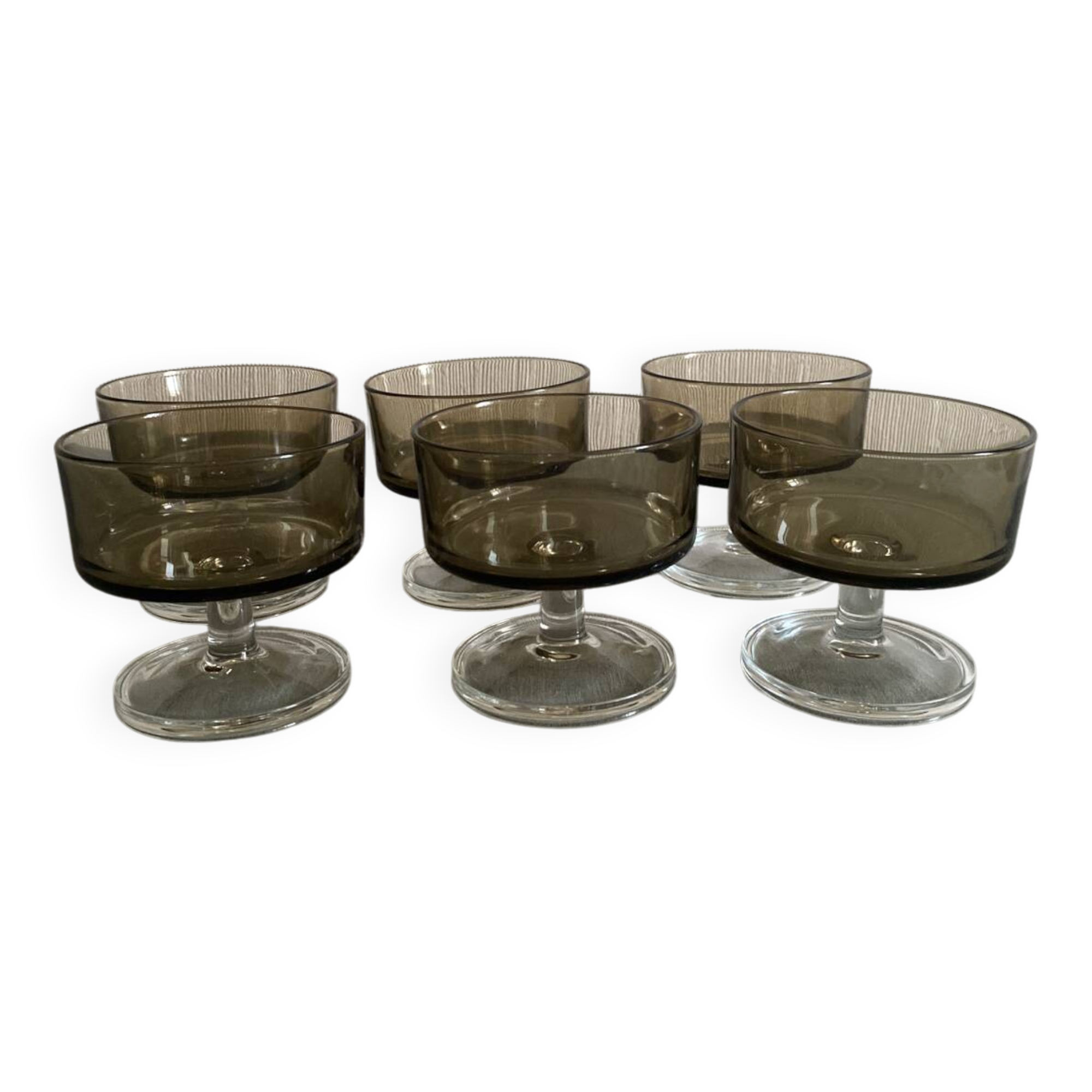 6 Luminarc smoked glass champagne glasses