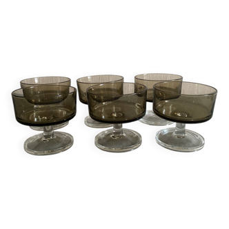 6 Luminarc smoked glass champagne glasses