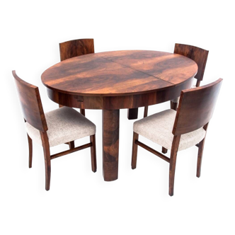 Table with chairs in Art Deco style, Poland, 1950s. After renovation.
