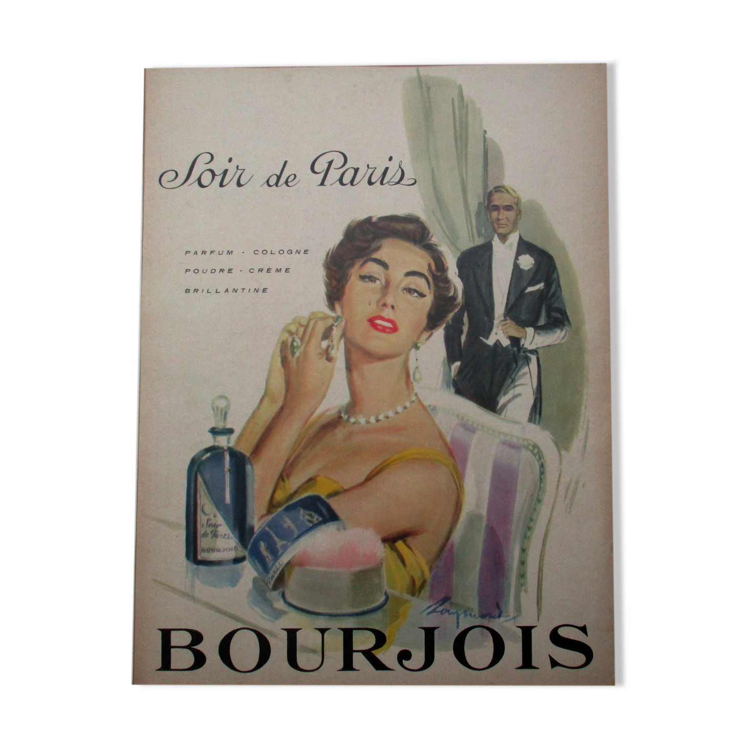Former advertisement of the perfume Bourjois, Soir de Paris, 50s