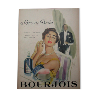 Ancienne publicité du parfum Bourjois, Soir de Paris, années 50