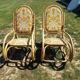 Set of 2 bamboo rocking chairs, yellow fabric with arabesques