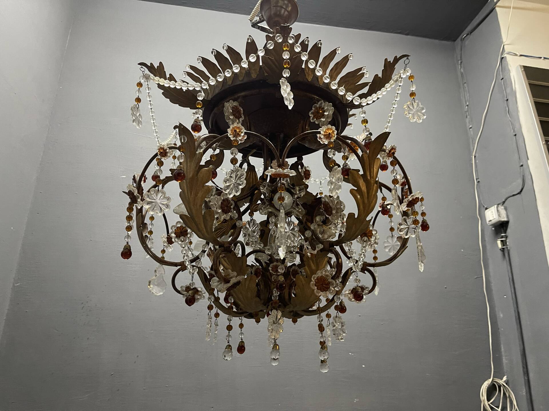 Italian Tole Murano Glass Chandelier 1960’s 