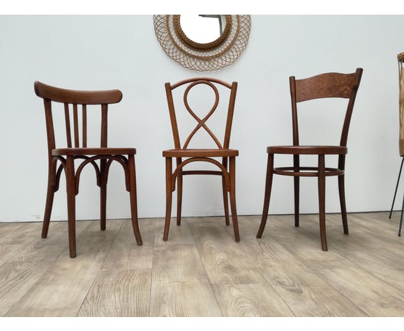 3 wooden bistro chairs