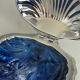Vintage butter dish shell blue cobalt glass and silver-plated metal