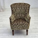 1950s, Danish armchair, green furniture velour, ash wood legs.