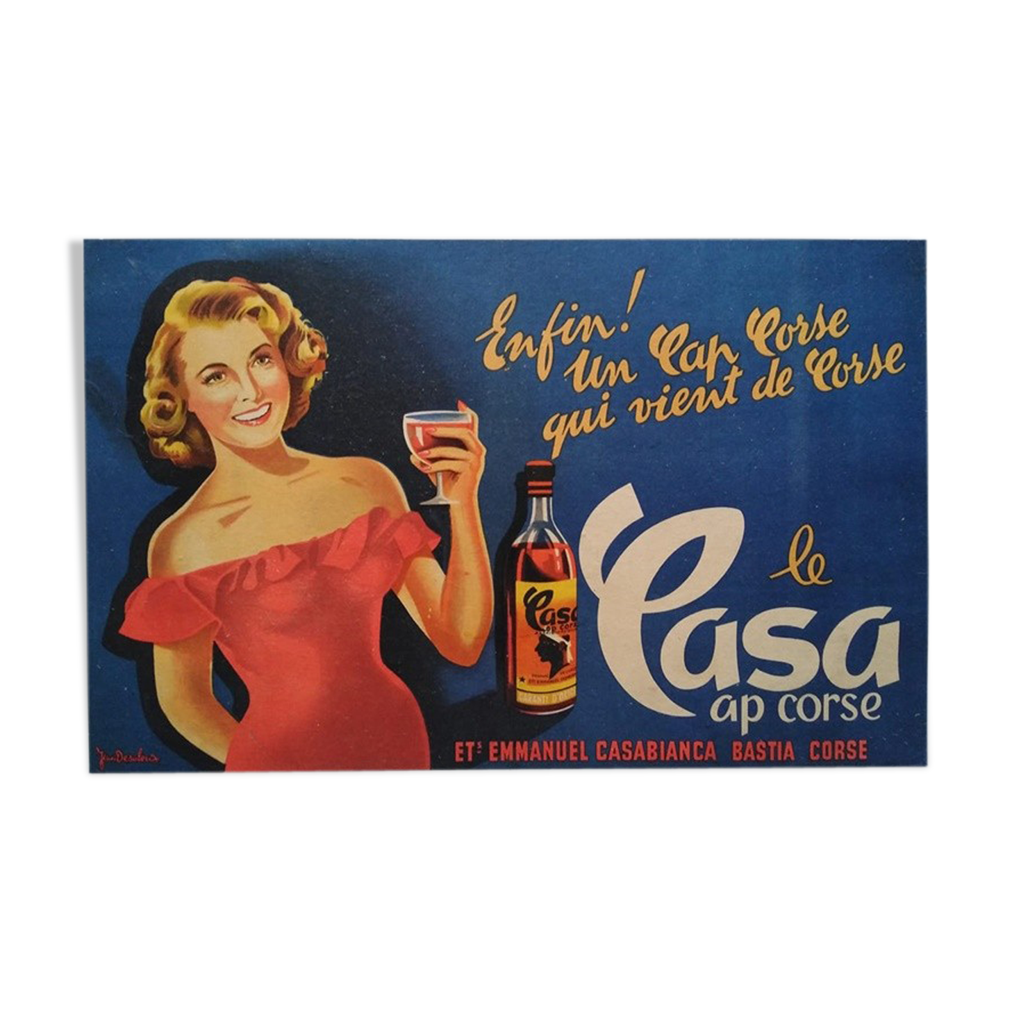 Original poster 1950 casa cap corsica pastif aperitif advertising Jean Desaleux