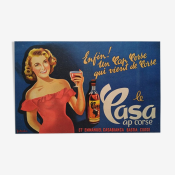 Original poster 1950 casa cap corsica pastif aperitif advertising Jean Desaleux